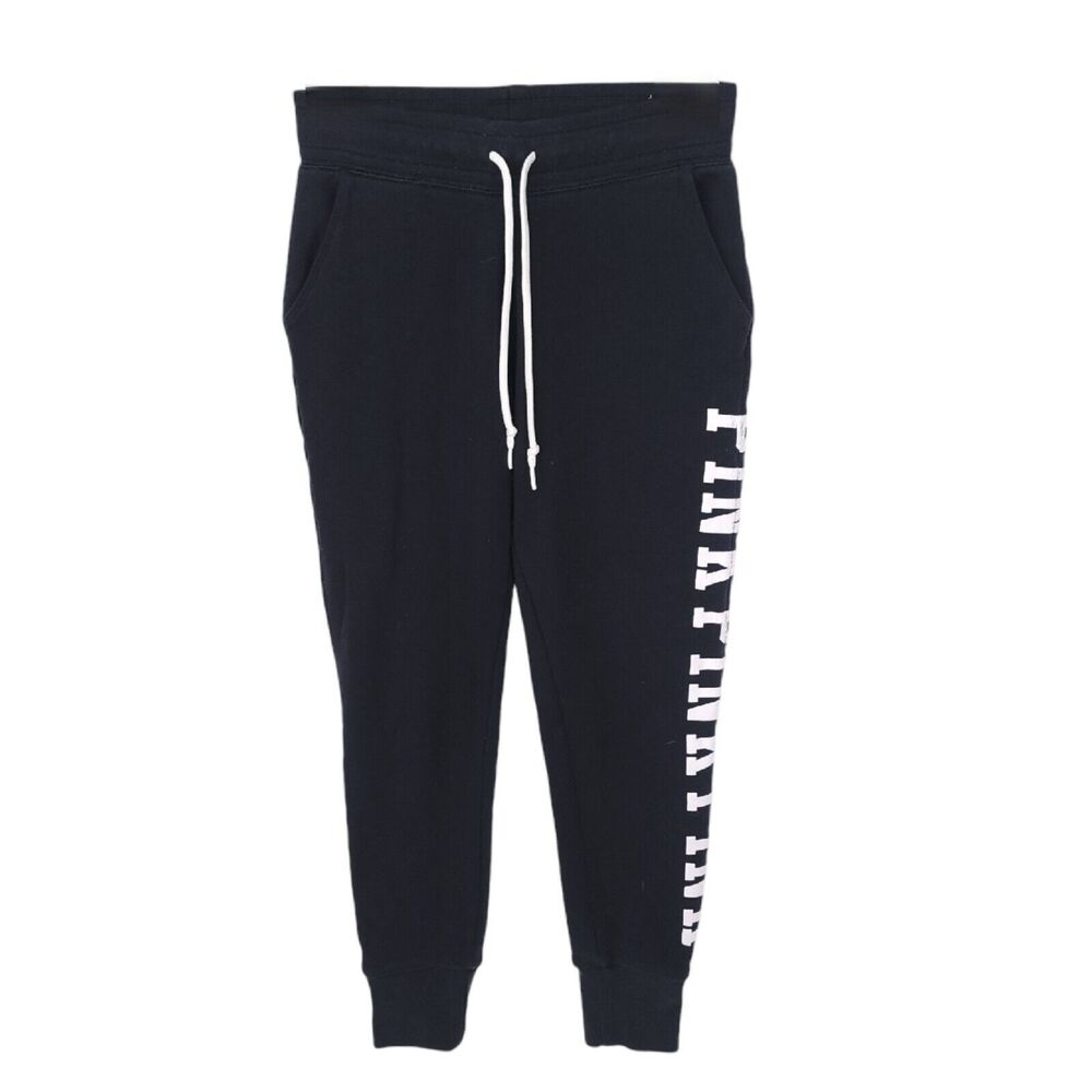 Victoria's Secret Pink Pants Womens XS Sweat Joggers Logo Knit Black Pull On